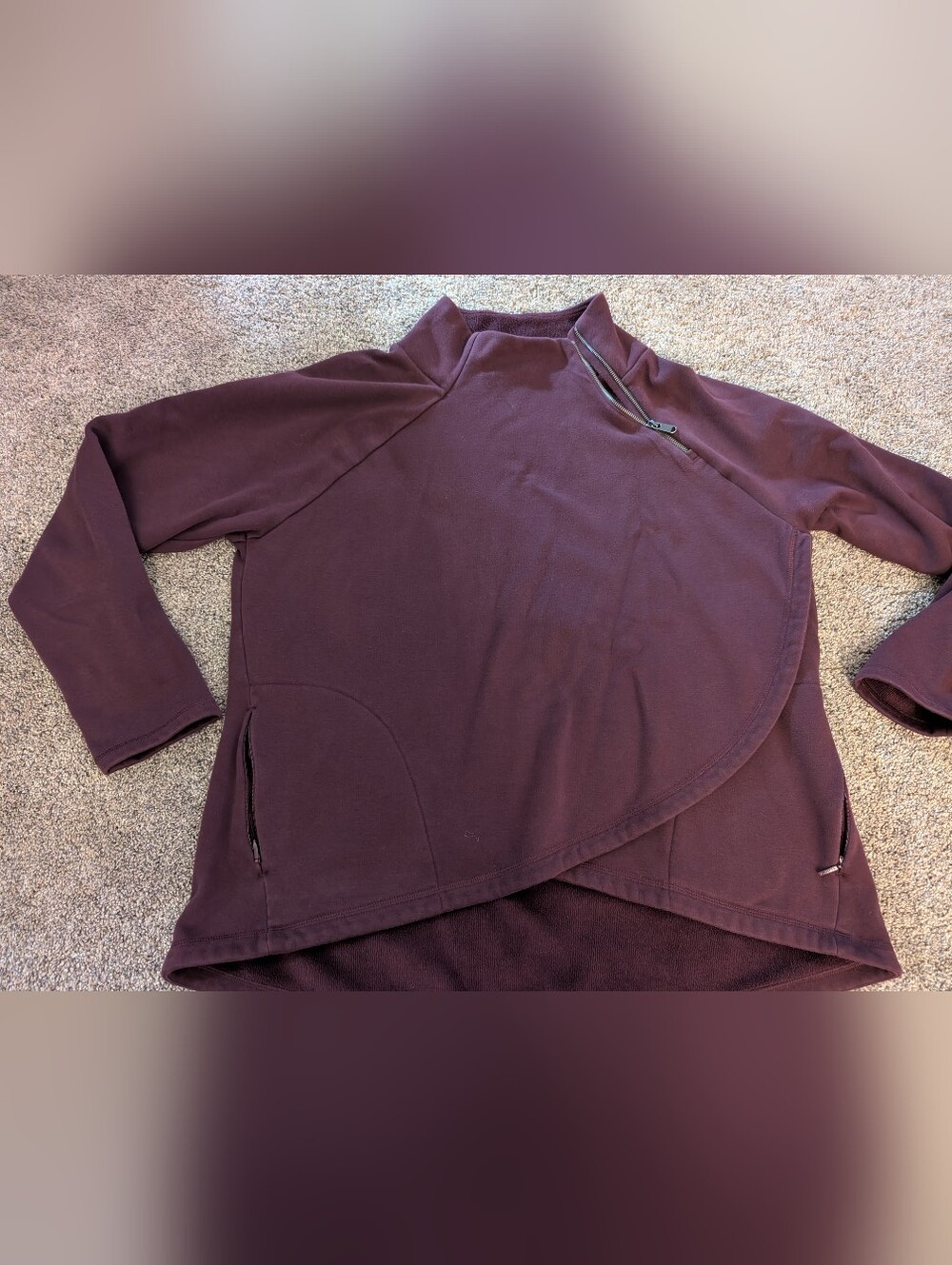 Athleta Deep Plum 1/4 Zip Plush Pullover With Thumb Holes Size 1X EUC